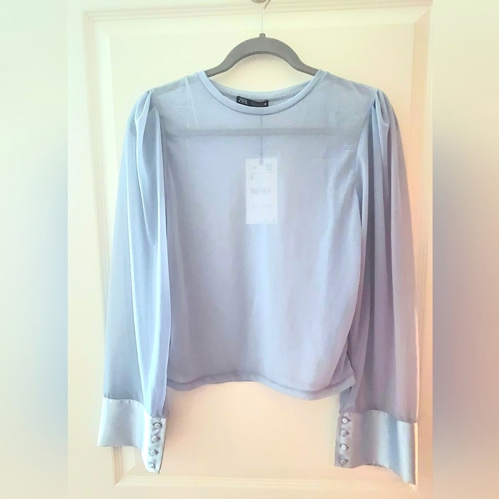*NWT* Zara sheer blouse with satin cuffs. Size S.